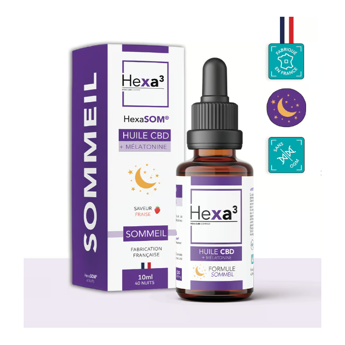 🍓 Huile CBD Sommeil 20% 40 nuits Fraise HexaSOM® Hexa³